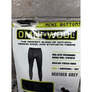 Omni Wool Mens Merino Wool Dual Layer Thermal Bottoms Heather Gray  XXL Warm